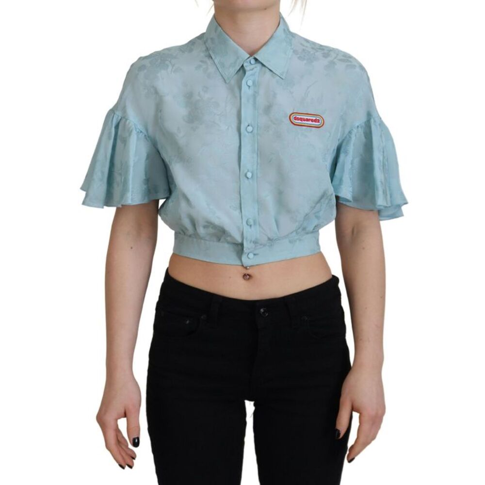 Dsquared² Blue Collared Button Down Short Sleeve Cropped Women's Top